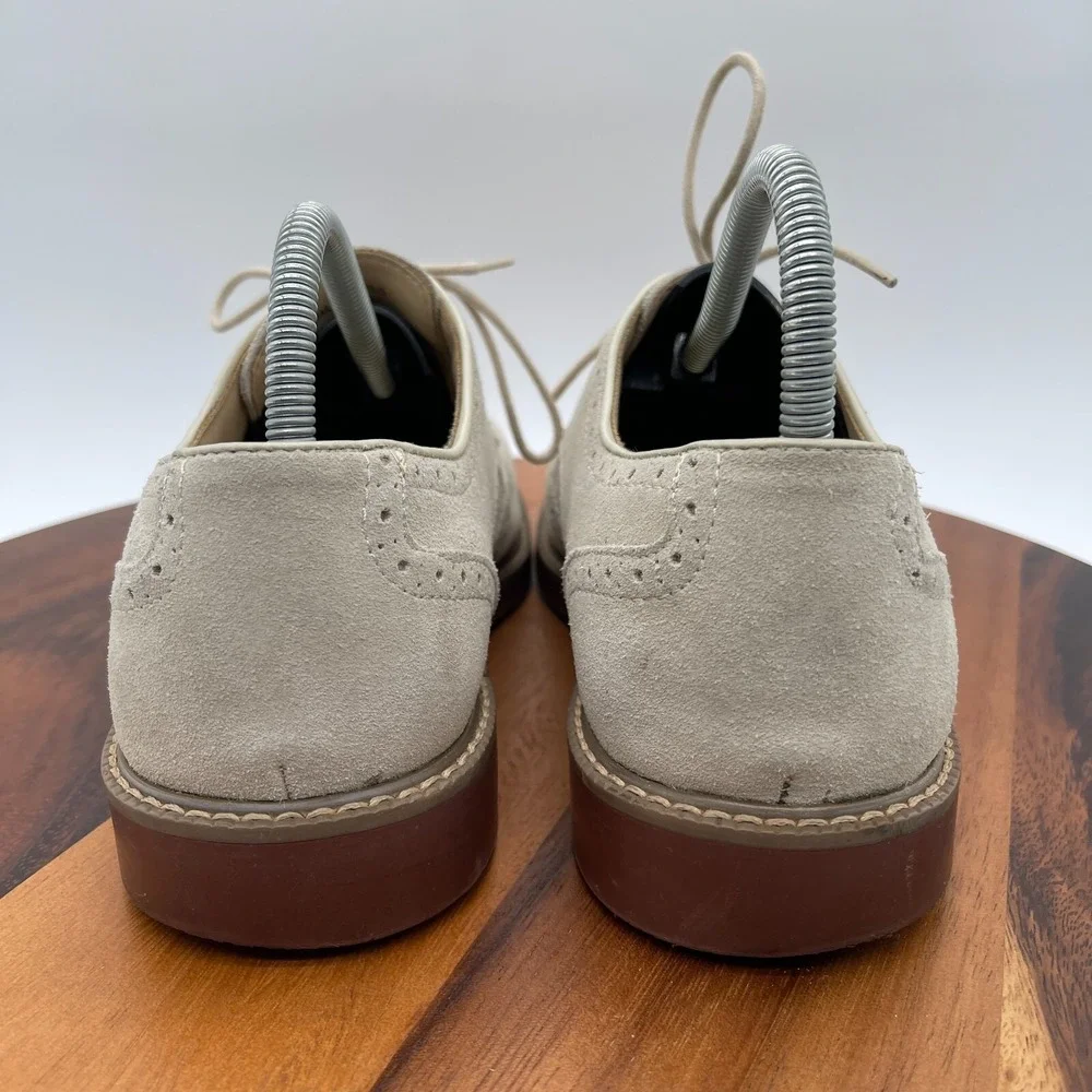 GH Bass & Co Shoes Mens 9.5 D‎ Beige Pembroke Suede Oxford Leather Dress Wingtip
